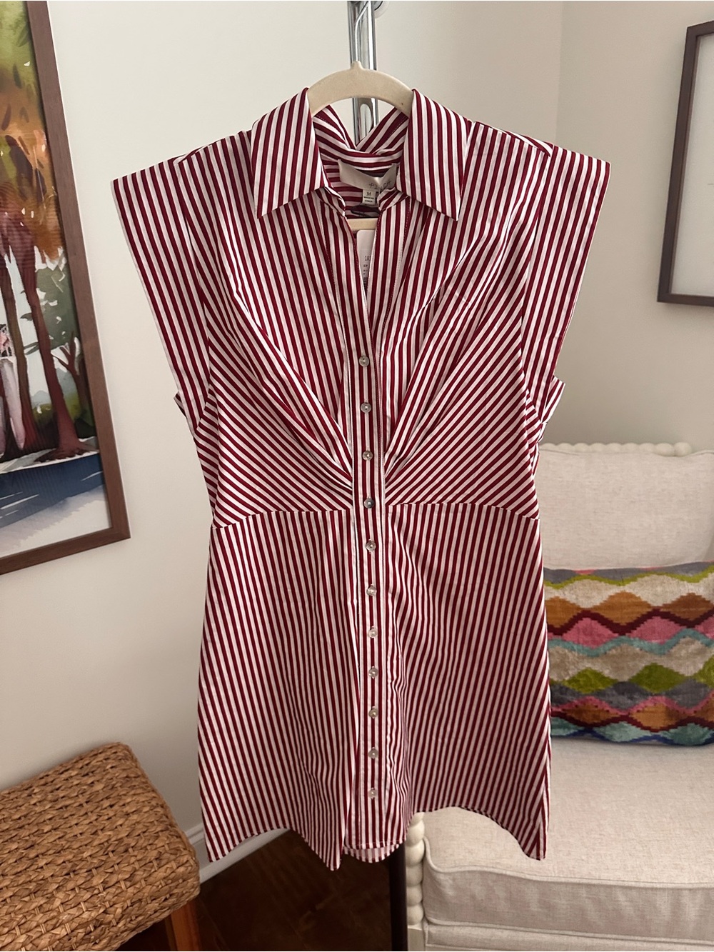 Pinch Red and White Striped Sleeveless Shirt Dress